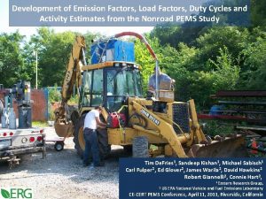 Development of Emission Factors Load Factors Duty Cycles