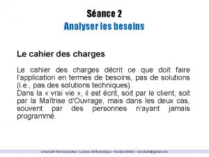 Sance 2 Analyser les besoins Le cahier des