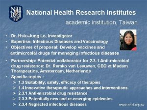 National Health Research Institutes academic institution Taiwan Dr