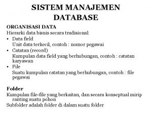 SISTEM MANAJEMEN DATABASE ORGANISASI DATA Hierarki data bisnis