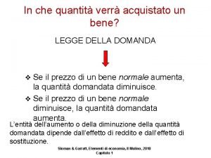 In che quantit verr acquistato un bene LEGGE