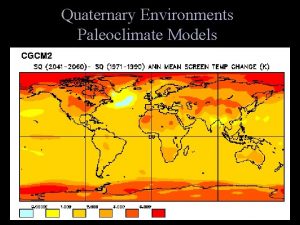 Quaternary Environments Paleoclimate Models Types of Models T