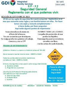 SP02 BE SAFE STAY SAFE Seguridad General Reglamento