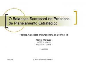 O Balanced Scorecard no Processo de Planejamento Estratgico