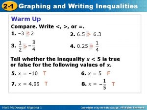 2 1 Graphing and Writing Inequalities Warm Up