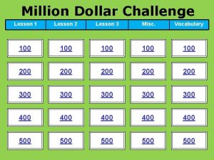 Million Dollar Challenge Lesson 1 Lesson 2 Lesson