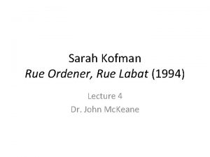 Sarah Kofman Rue Ordener Rue Labat 1994 Lecture