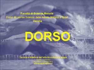 Facolt di Scienze Motorie Corso di Laurea Scienze