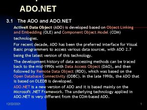 ADO NET 3 1 The ADO and ADO
