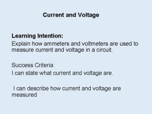Current and Voltage Learning Intention Explain how ammeters