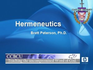 Hermeneutics Brett Peterson Ph D The Science and