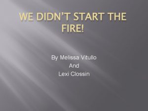 WE DIDNT START THE FIRE By Melissa Vitullo