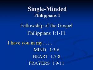 SingleMinded Philippians 1 Fellowship of the Gospel Philippians