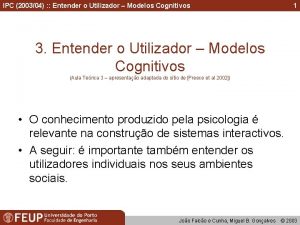 IPC 200304 Entender o Utilizador Modelos Cognitivos 1