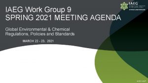 IAEG Work Group 9 SPRING 2021 MEETING AGENDA