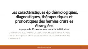 Les caractristiques pidmiologiques diagnostiques thrapeutiques et pronostiques des