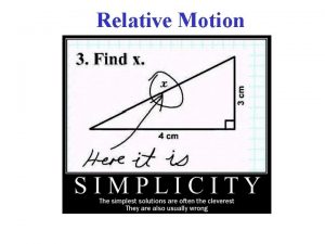 Relative Motion Relative Velocity A useful example of