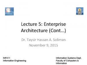 Lecture 5 Enterprise Architecture Cont Dr Taysir Hassan