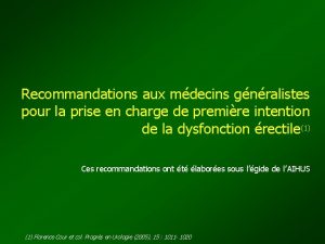 Recommandations aux mdecins gnralistes pour la prise en