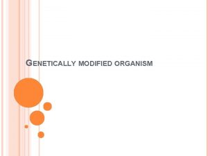 GENETICALLY MODIFIED ORGANISM GMOS GENETICALLY MODIFIED ORGANISMS A