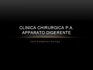 CLINICA CHIRURGICA P A APPARATO DIGERENTE Cenni di