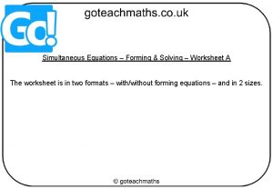 Simultaneous Equations Forming Solving Worksheet A The worksheet