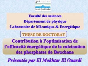 Facult des sciences Dpartement de physique Laboratoire de