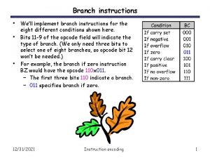 Branch instructions Well implement branch instructions for the