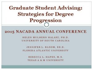 Graduate Student Advising Strategies for Degree Progression 2015