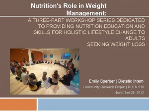 Nutritions Role in Weight Management A THREEPART WORKSHOP