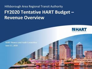 FY 2020 Tentative HART Budget Revenue Overview HART