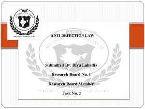 ANTI DEFECTION LAW Submitted By Riya Luhadia Research