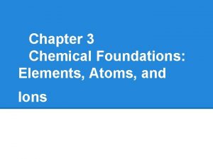 Chapter 3 Chemical Foundations Elements Atoms and Ions