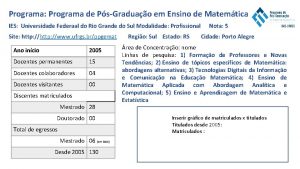 Programa Programa de PsGraduao em Ensino de Matemtica