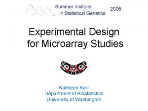 Experimental Design for Microarray Studies Kathleen Kerr Department