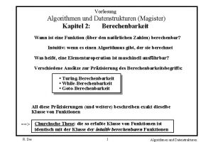 Vorlesung Algorithmen und Datenstrukturen Magister Kapitel 2 Berechenbarkeit