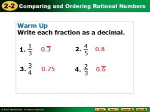 2 2 Comparing and Ordering Rational Numbers Warm