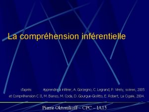 La comprhension infrentielle daprs Apprendre infrer A Gorzegno