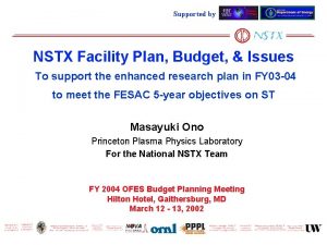 Supported by NSTX Facility Plan Budget Issues To