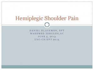 Hemiplegic Shoulder Pain DANIEL BLACKMON SPT WAKEMED ZEBULON