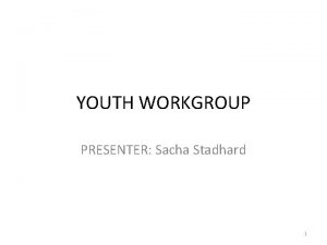 YOUTH WORKGROUP PRESENTER Sacha Stadhard 1 MissionPurpose of