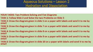 Aqueous Solutions Lesson 2 Hydration and Dissociation YOUR