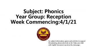 Subject Phonics Year Group Reception Week Commencing 4121