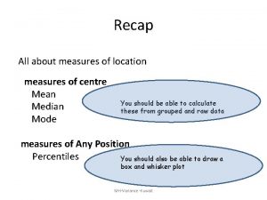 Recap All about measures of location measures of