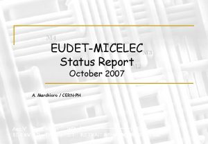 EUDETMICELEC Status Report October 2007 A Marchioro CERNPH