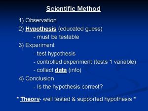 Scientific Method 1 Observation 2 Hypothesis educated guess