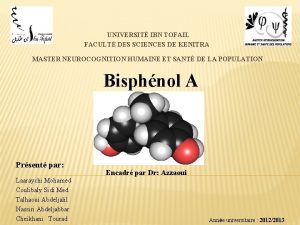 UNIVERSIT IBN TOFAIL FACULT DES SCIENCES DE KENITRA