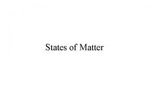 States of Matter I What is Matter Matter