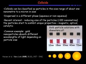 Colloids Colloids can be classified as particles in