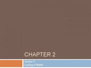 CHAPTER 2 Section 3 Cycling of Matter Cycling